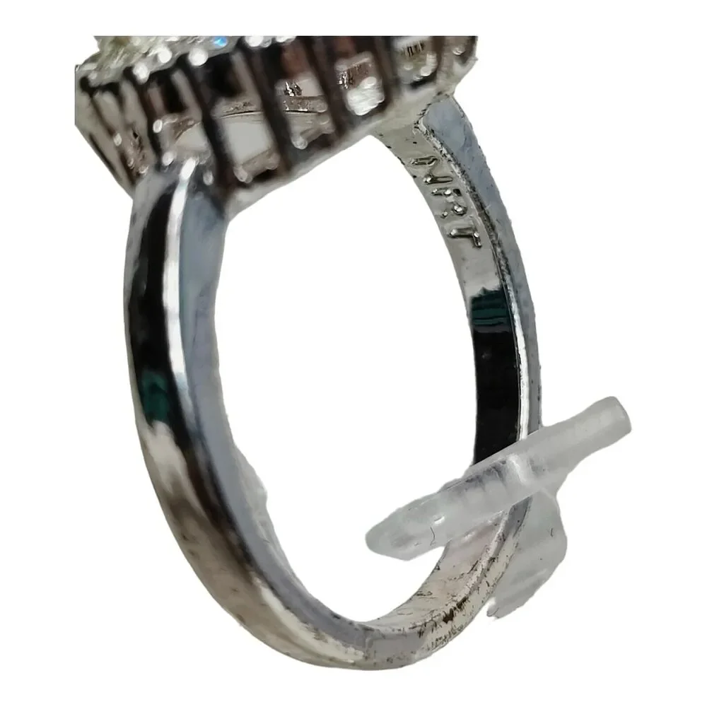 Silver Tone Ring Sz 8 Triangle Cushion‎ Cut CZ Pink Stone Clear CZ Halo Jewelry